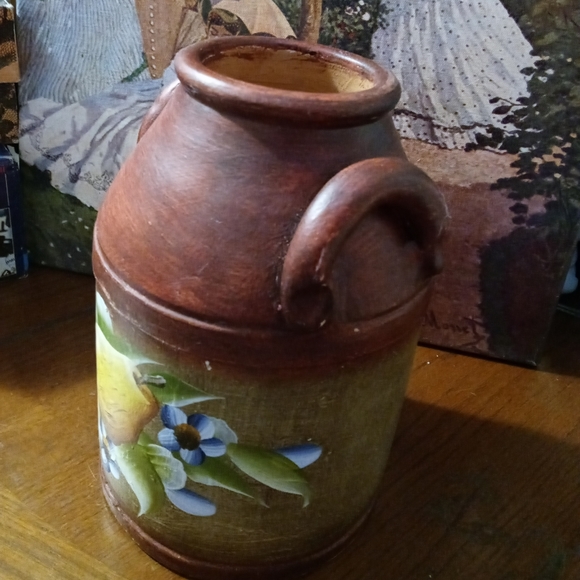 Pier 1 Decorative Hand Painted Clay Vase🍐🍋Size 6"×9" Fruit &Floral Pottery🍍🍒 - Picture 10 of 16